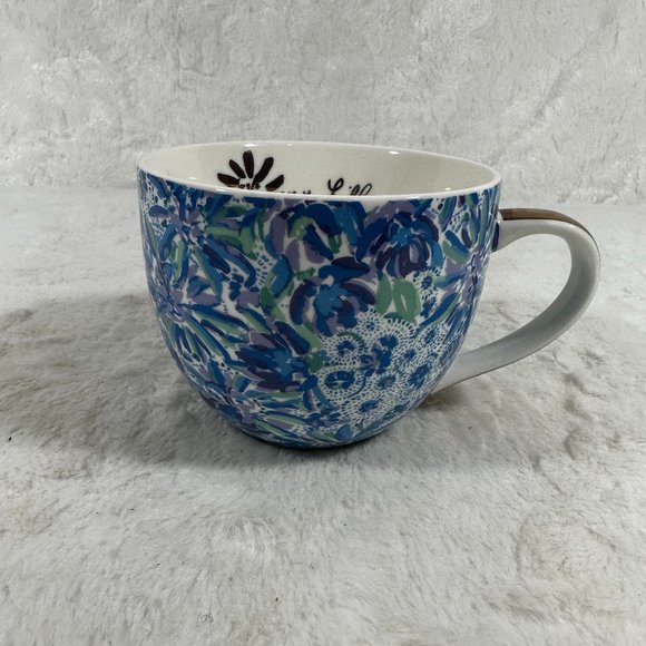 Lilly Pulitzer Other - Lilly Pulitzer Blue Floral Ceramic Mug Cup Gold Handle 12fl oz